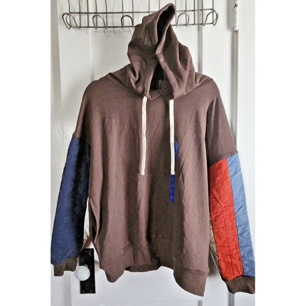 NWT‎ BUFFALO DAVID BITTON color blocks sleeves brown hoodie woman Sz L
